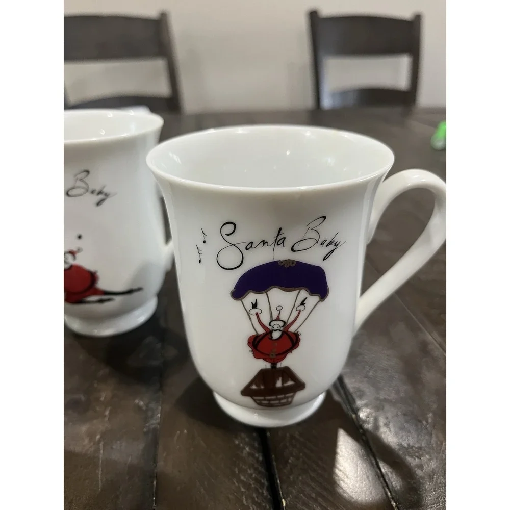 Pottery‎ Barn Santa Baby Christmas Coffee Mugs Set Of Four